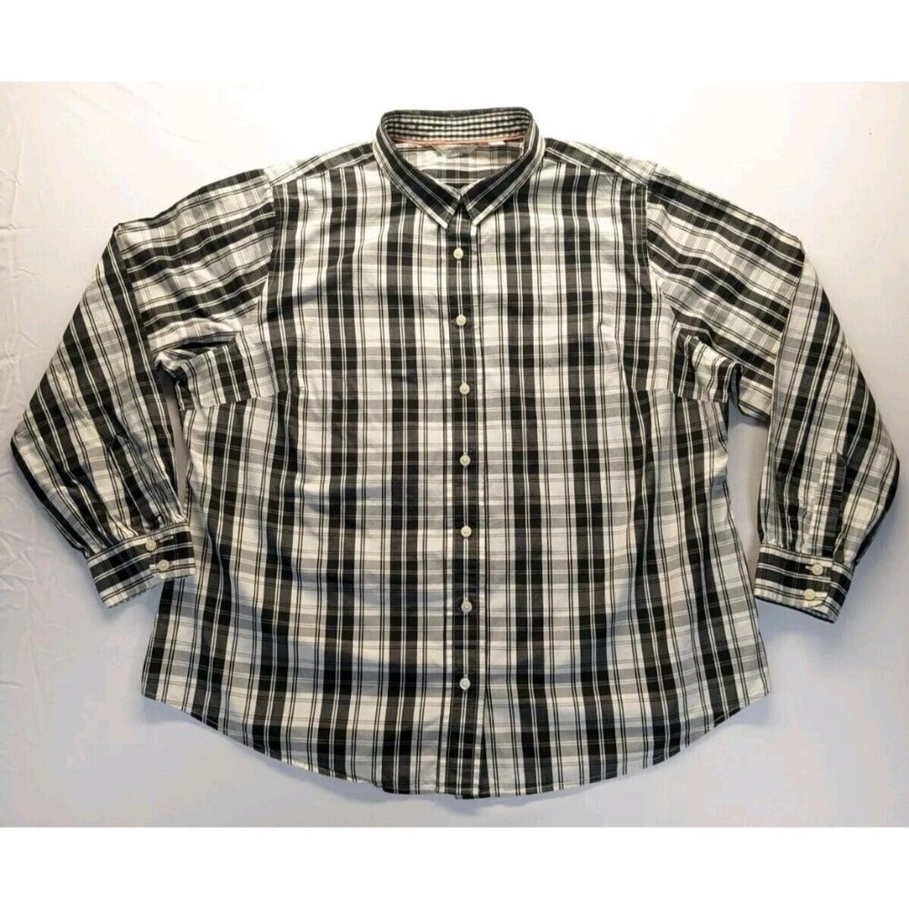 Liz Claiborne Cotton Black White Plaid Button Up Long Sleeve Womens Top XXL